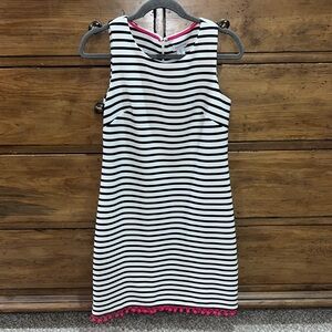 HeYTON B & W Striped Sleeveless Mini Dress with Pink Pom Pom Trim!! SIZE 4